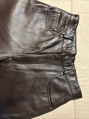 Women's Dark Brown Leather Boot-Cut Pants